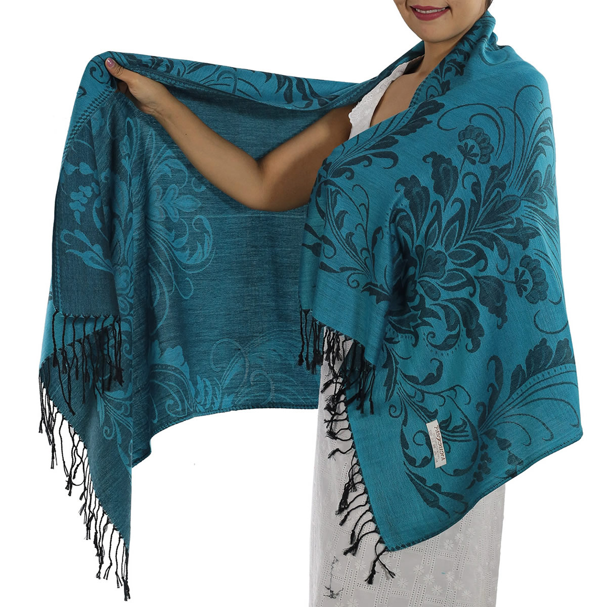 Patterned Light Blue Pashmina: image 1