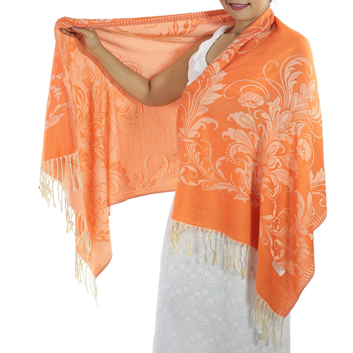 Patterned Orange Pashmina: image 1