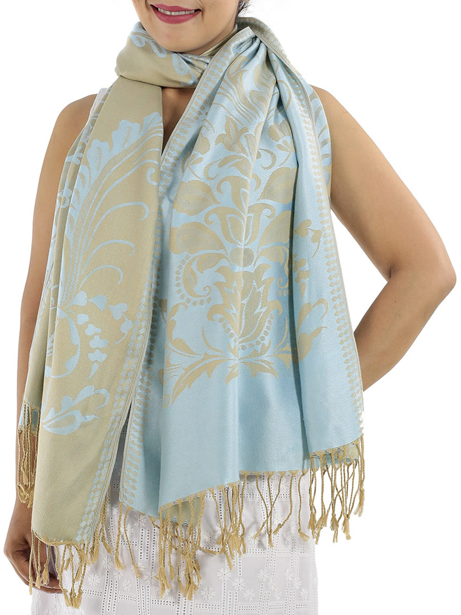 Patterned Silvery Blue Pashmina