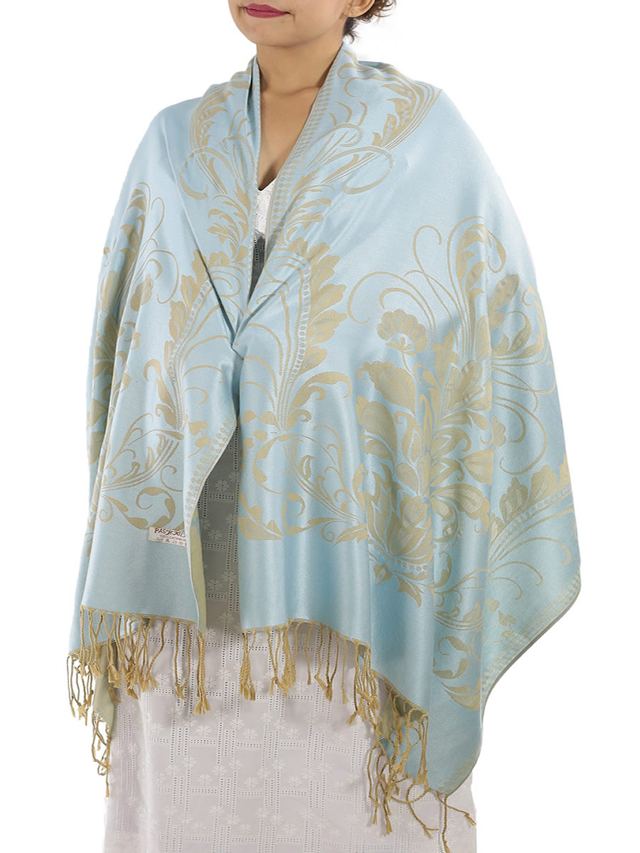 Patterned Silvery Blue Pashmina