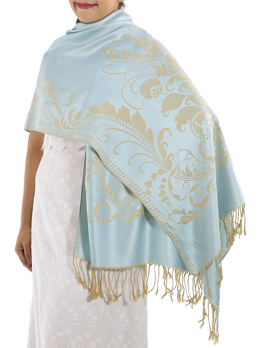 Patterned Silvery Blue Pashmina